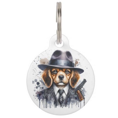 Personalize Gangster Dog Suit Tie Splatter Art Cat Pet ID Tag