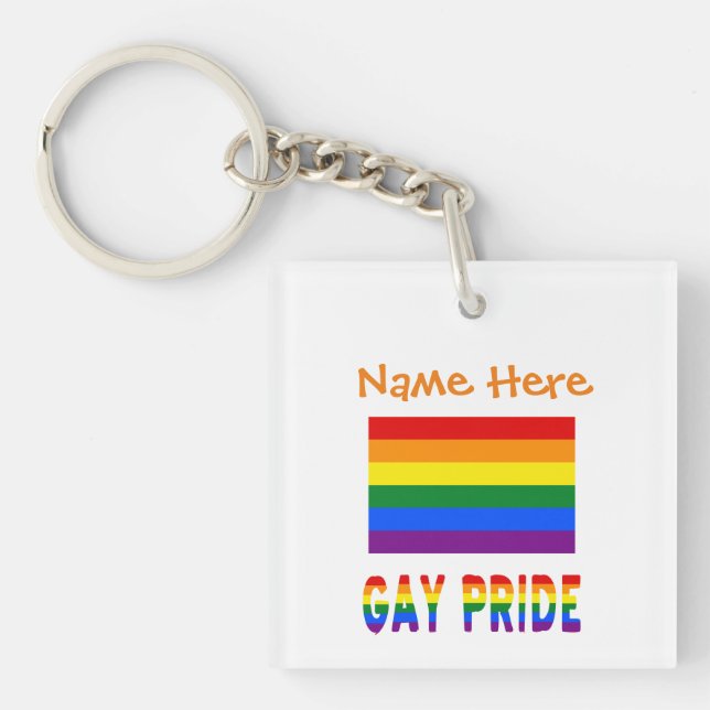 Personalize Gay Pride LGBTQ Rainbow Flag Acrylic  Keychain (Front)