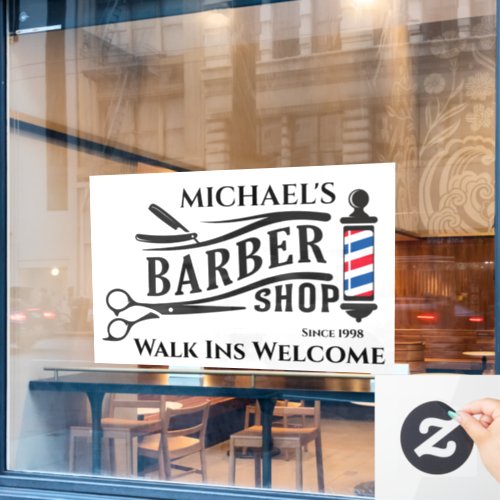 Personalize Generic Barber Shop Pole Business  Window Cling