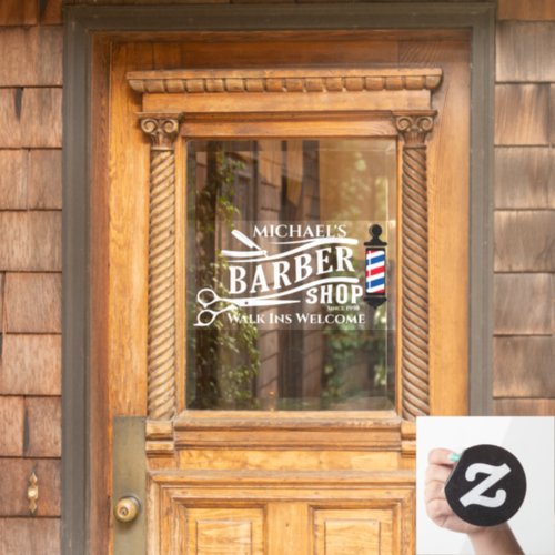 Personalize Generic Barber Shop Pole Business Window Cling