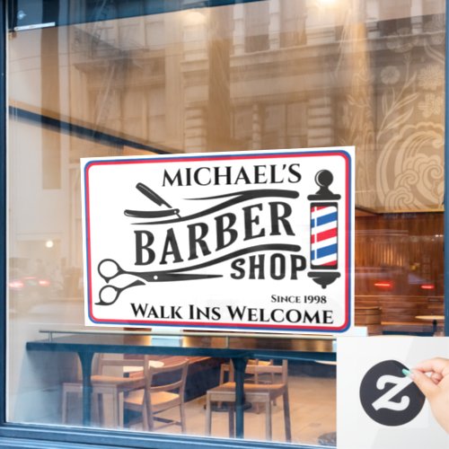 Personalize Generic Barber Shop Pole Business  Window Cling