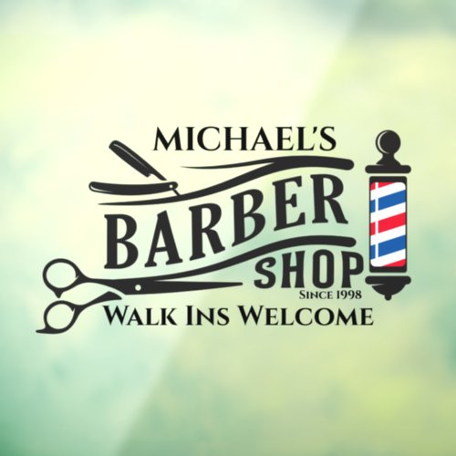 Personalize Generic Barber Shop Pole Business   Window Cling