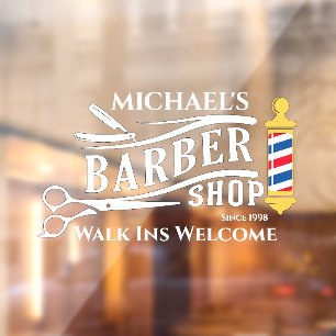 Personalize Generic Barber Shop Pole Business Window Cling