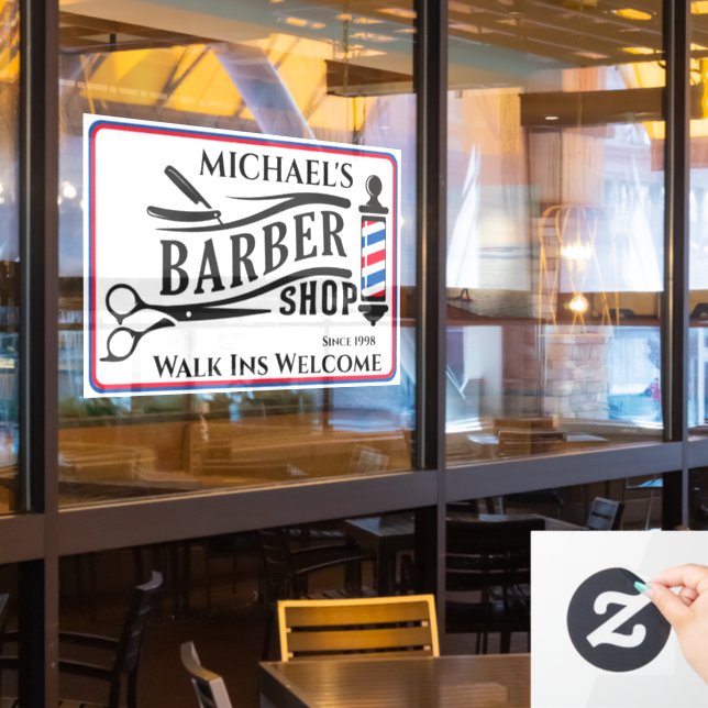 Personalize Generic Barber Shop Pole Business  Window Cling (Restaurant Window)