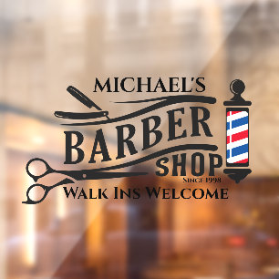 Personalize Generic Barber Shop Pole Business  Window Cling