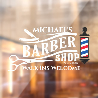 Personalize Generic Barber Shop Pole Business Window Cling