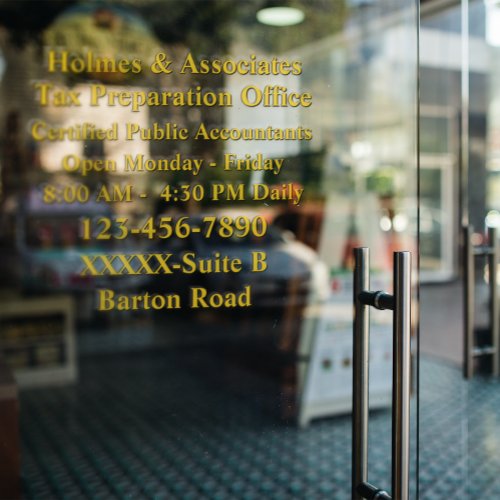 Personalize Generic Business Details Black Gold Window Cling