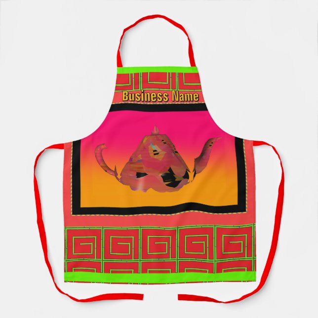 Personalize Geo Bamboo Maze Teapot Chef Caterer   Apron (Front)