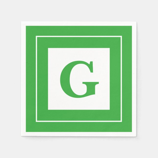 Personalize: Geometric Minimalist Green Initial Paper Napkins (Front)