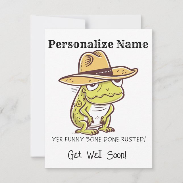 Personalize Get Well Cowboy Frog Bone Replacement Note Card (Front)