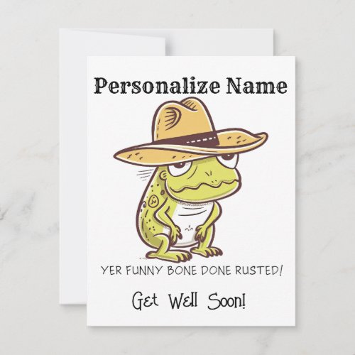 Personalize Get Well Cowboy Frog Bone Replacement Note Card