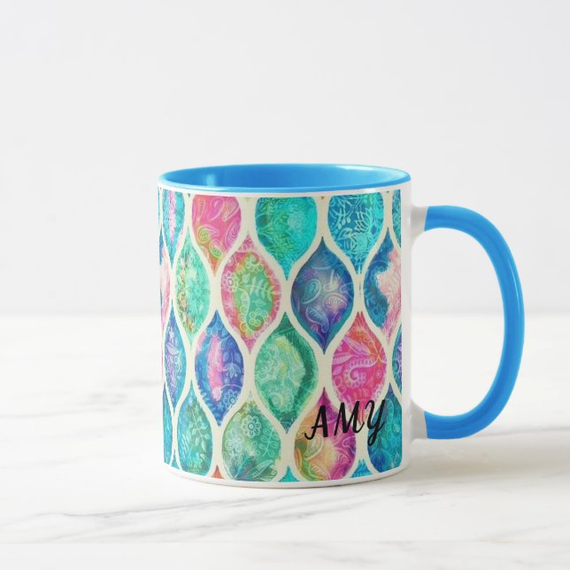 Personalize Gift For Her Coffee Cup w Name Blue (Right)