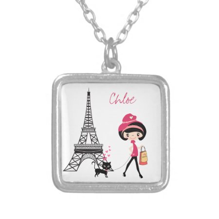 Personalize Girl And Cat Paris Necklace