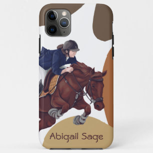 Personalize Girl and Horse Jumping Abstract Bkg iPhone 11 Pro Max Case