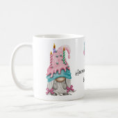 Personalize Girl Gnome Pink Blue Birthday Candle Coffee Mug (Left)