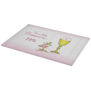 Personalize Girl Name Pink First Holy Communion Cutting Board