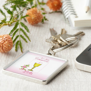 Personalize Girl Name Pink First Holy Communion Keychain