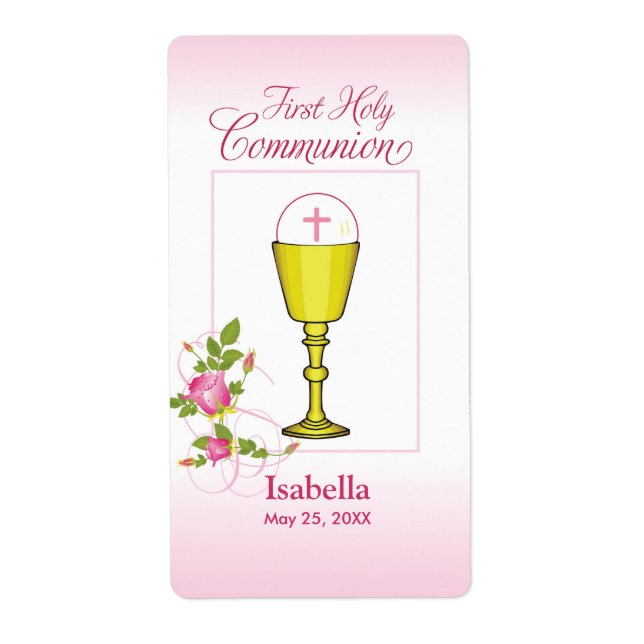 Personalize Girl Name Pink First Holy Communion Label (Front)