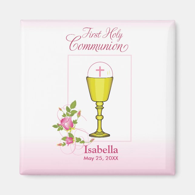 Personalize Girl Name Pink First Holy Communion Magnet (Front)