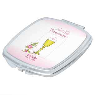 Personalize Girl Name Pink First Holy Communion Makeup Mirror