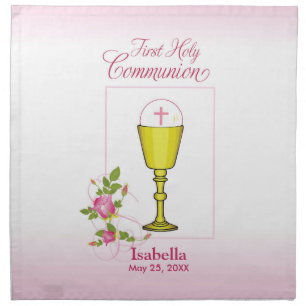 Personalize Girl Name Pink First Holy Communion Napkin