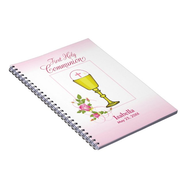 Personalize Girl Name Pink First Holy Communion Notebook (Right Side)