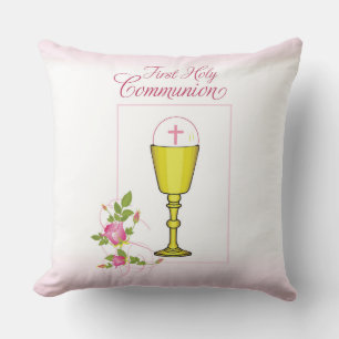 Personalize Girl Name Pink First Holy Communion Throw Pillow