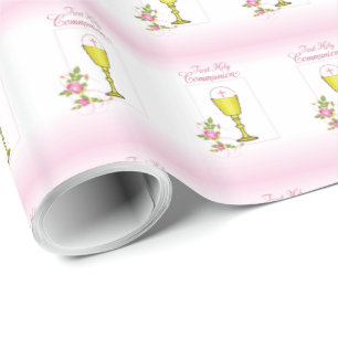 Personalize Girl Name Pink First Holy Communion Wrapping Paper
