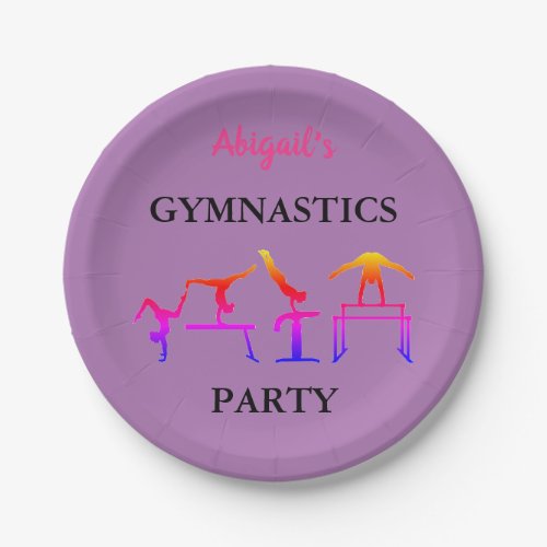 Personalize Girls Gymnastics Birthday Party Purple Paper Plates