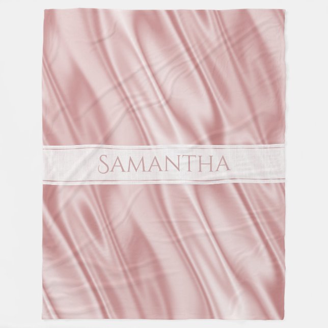 Personalize: Girly Pastel Pink Faux Satin Fabric Fleece Blanket (Front)