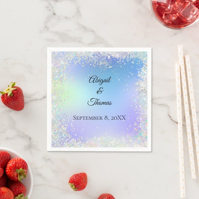 Personalize Glitter Blue Purple Wedding Anniversar Napkins (Insitu)