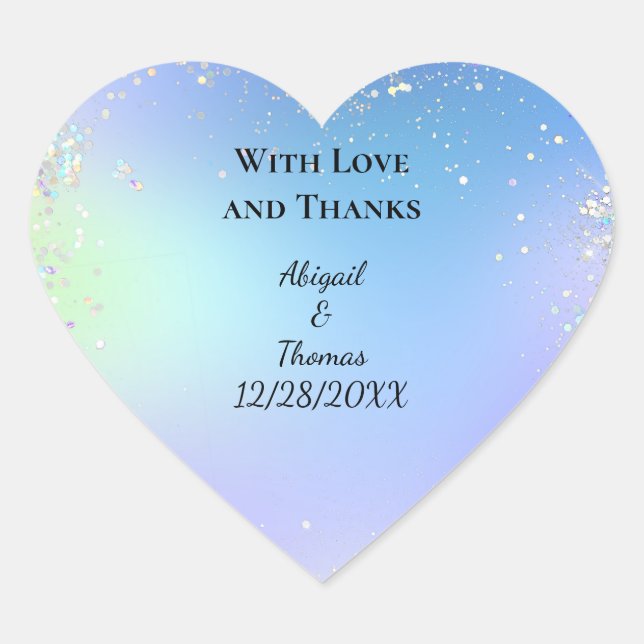 Personalize Glitter Blue Purple Wedding  Heart Sticker (Front)