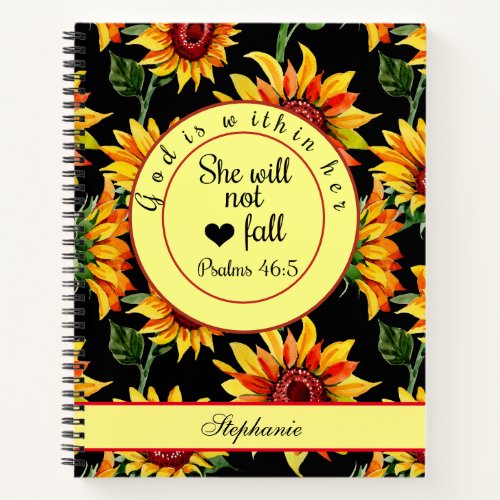 Personalize God Is Within Her  Scripture Sunflower Notebook