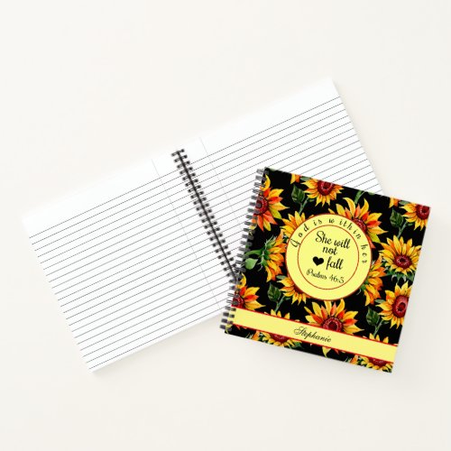 Personalize God Is Within Her  Scripture Sunflower Notebook