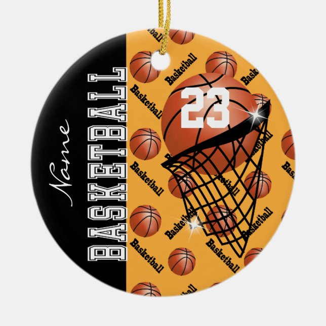 Personalize Gold Basketball Ceramic Ornament (Front)