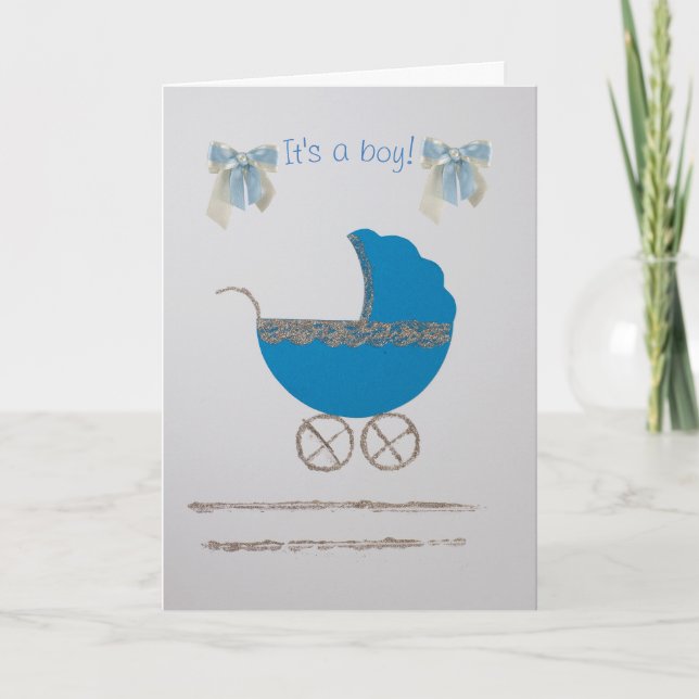 Personalize gold blue baby stroller card (Front)