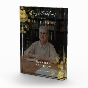 Personalize Gold Confetti Retirement Photo Block
