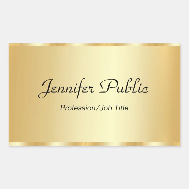Personalize Gold Elegant Script Glamour Template Rectangular Sticker (Front)