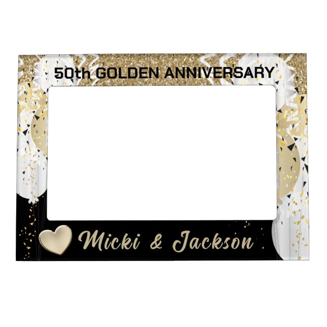Personalize Gold Glitter 50th Anniversary Magnetic Frame (Front)