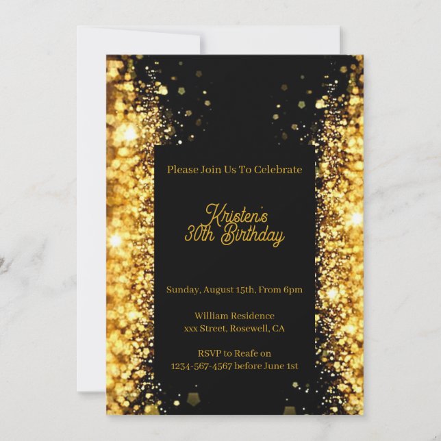 Personalize Gold Glitter Birthday Invitation (Front)
