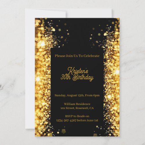 Personalize Gold Glitter Birthday Invitation