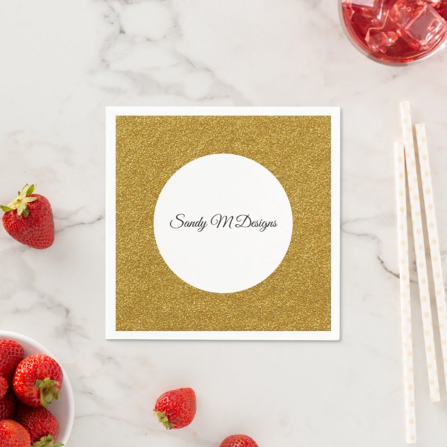 Personalize Gold Glitter Frame Image Name Paper Napkins (Insitu)
