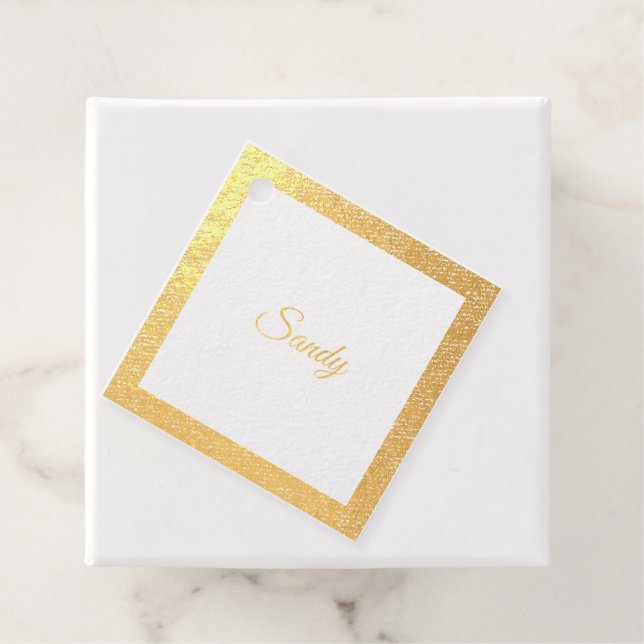 Personalize Gold Glitter Frame Image Your Name Foil Favor Tags (With Box)