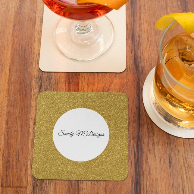 Personalize Gold Glitter Frame Image Your Name Square Paper Coaster (Personalize Gold Glitter Frame Image Your Name Square Paper Coaster)