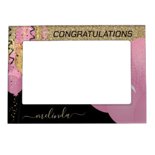Personalize Gold Glitter, Pink & Black Magnetic Frame