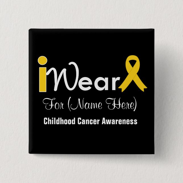 Personalize gold Ribbon Childhood Cancer Pinback Button (Front)