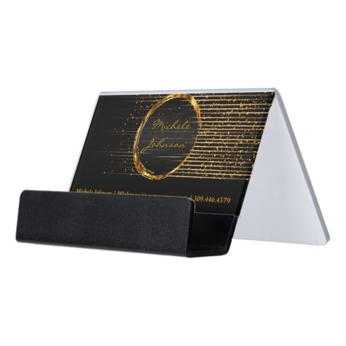 Personalize _ Gold Shooting Stars and Black Desk Business Card Holder