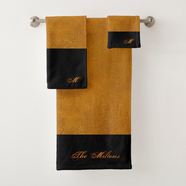 Personalize Gold with Black Bath Towel Set (Insitu)
