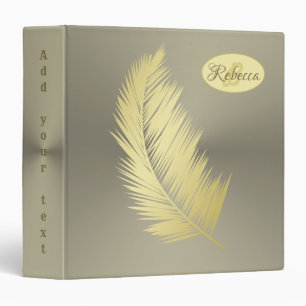 Personalize, Golden Tropical Palm leaves 3 Ring Binder