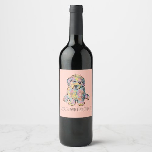Personalize Goldendoodle Watercolor Puppy Wine Label